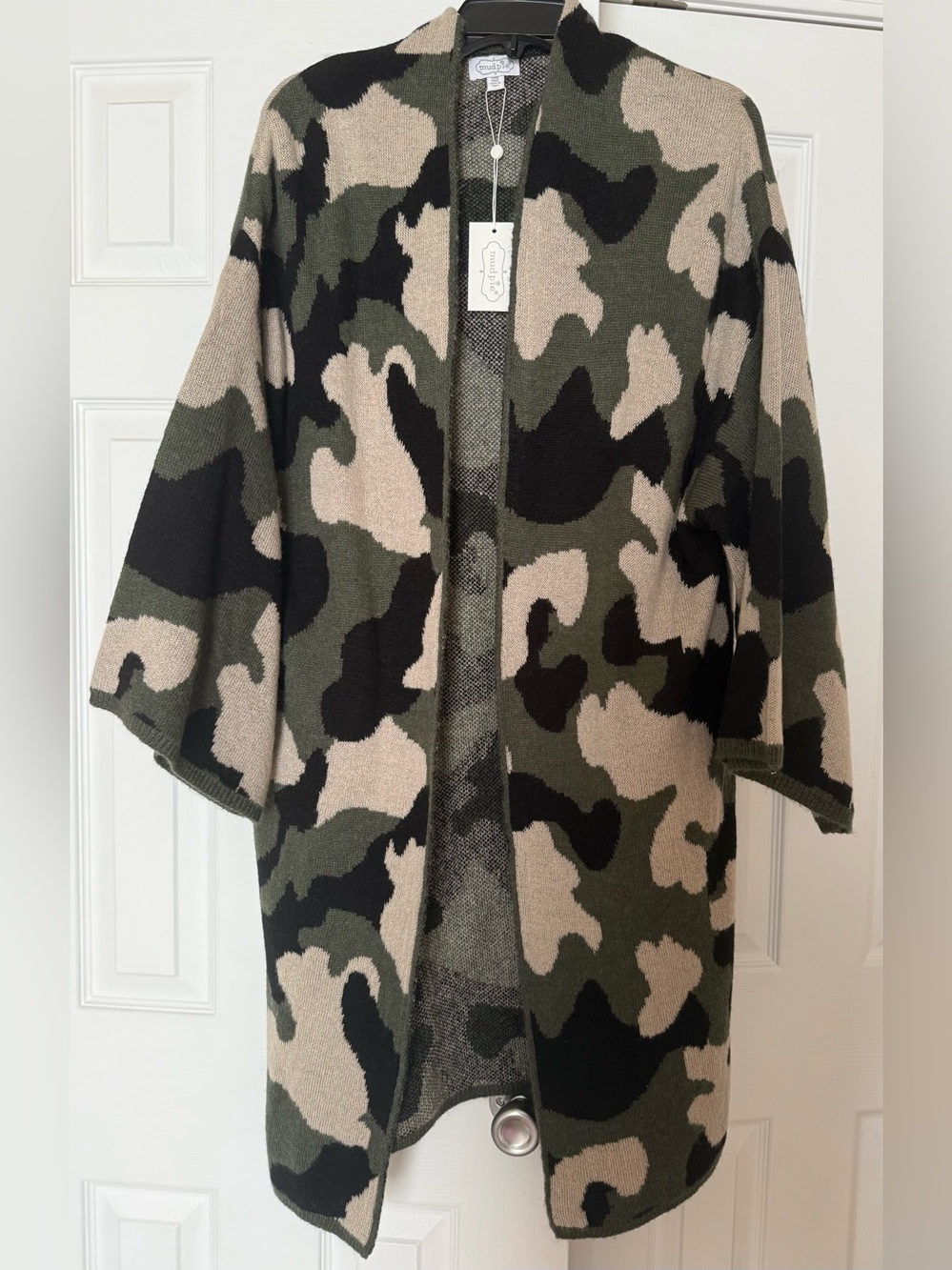 Mud Pie New Camouflage Camo Long Open Cardigan in Green Gwyneth Sweater